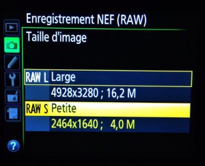 selection du format RAW-S sur Nikon D4s