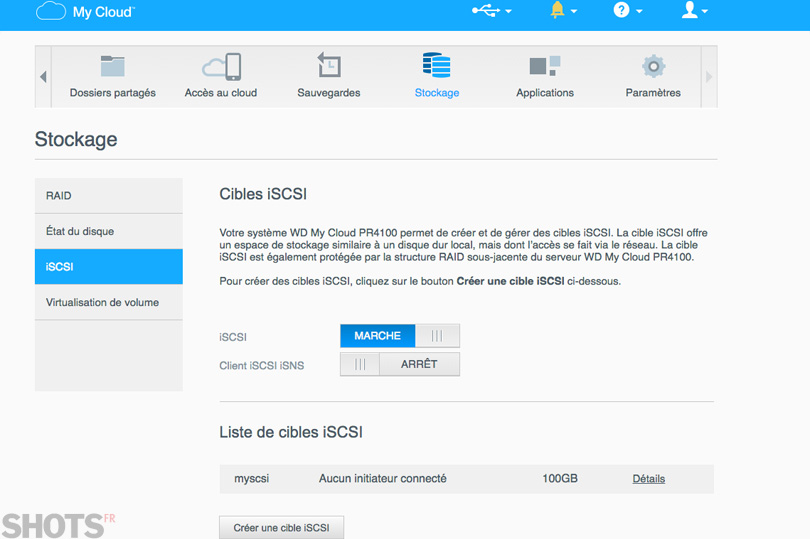 cible iSCSI sur le NAS My Cloud WD