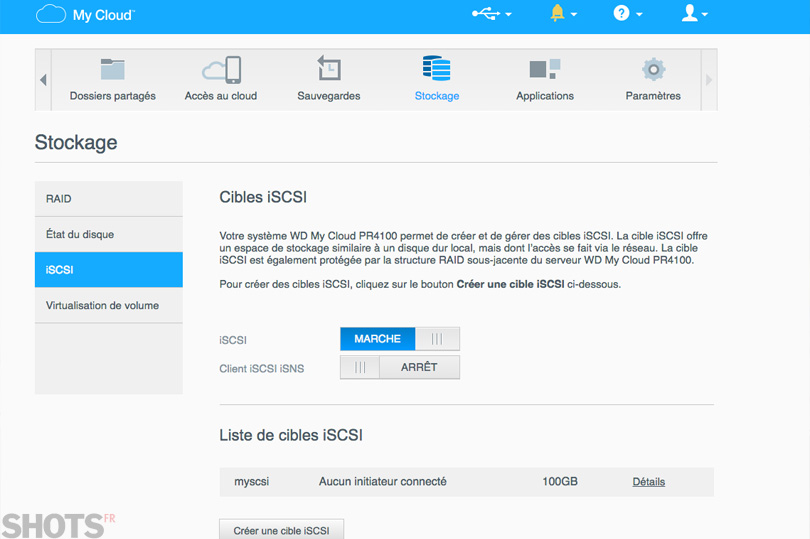 creation cible iscsi sur le NAS My Cloud WD