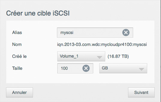 creer la cible iSCSI sur le NAS My Cloud