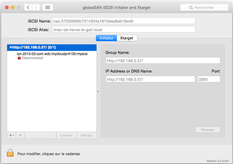 parametrage cible iscsi sur Mac