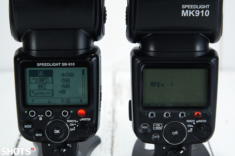 comparatif commandes flash Nikon SB910 versus flash Meike