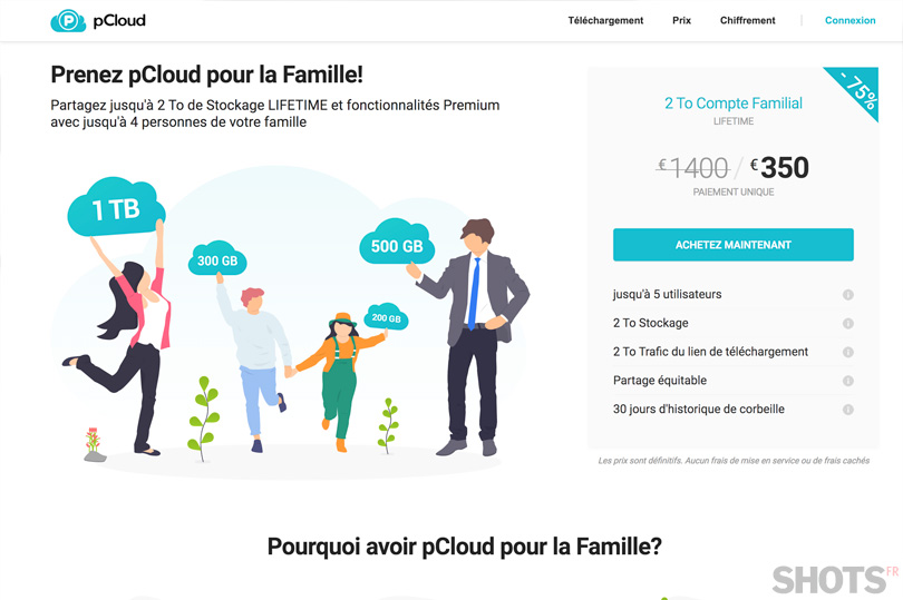 Offre famille pCloud. Le partage de la sécurité en famille.